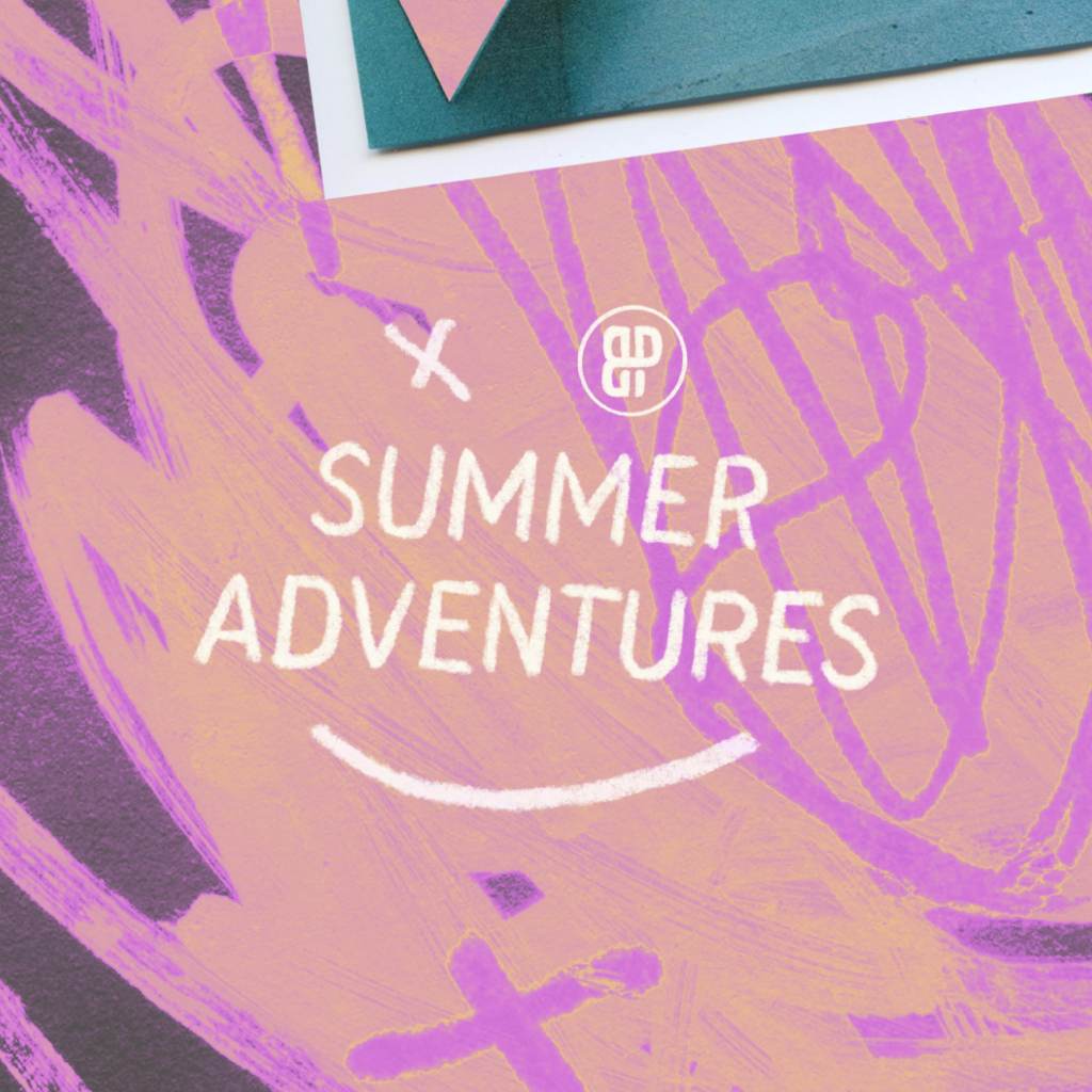 Cover page that says Summer Adventures with colorful sketches as the background