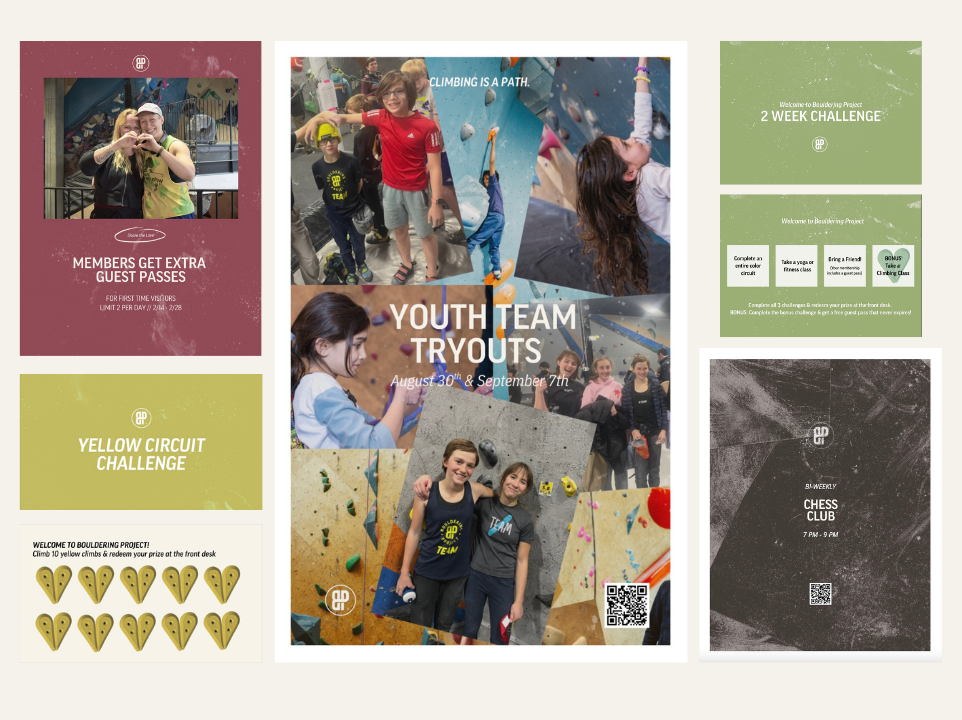 Photo collage of print assets showcasing brand alignment